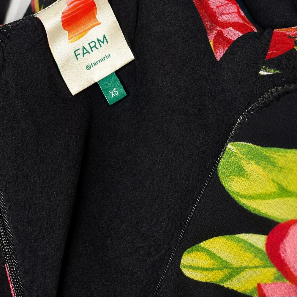 Farm Rio Nanaju Floral Mini tropical Bold Dress in Black Multi Pinks Orange XS - Picture 4 of 10